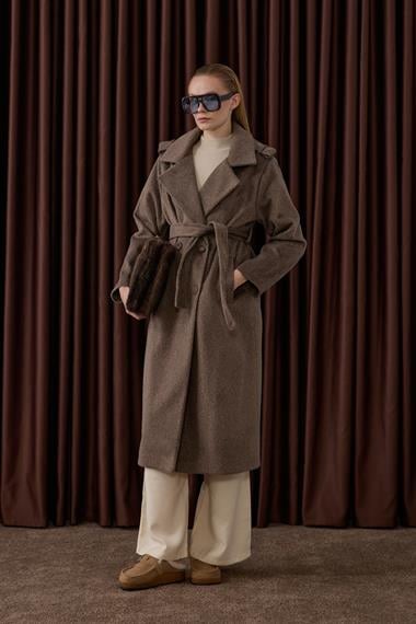 Elite Düğmeli Kuşaklı Kaban KAHVERENGİ