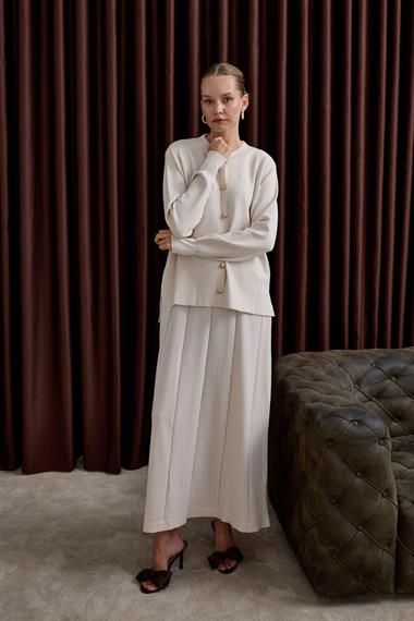 Elsa Düğmeli İçlik Elbiseli Triko Takım TAŞ