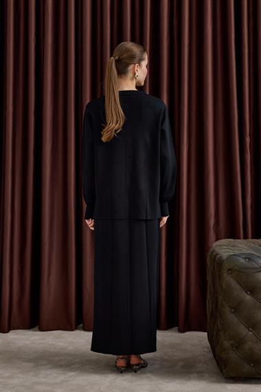 Elsa Düğmeli İçlik Elbiseli Triko Takım SİYAH