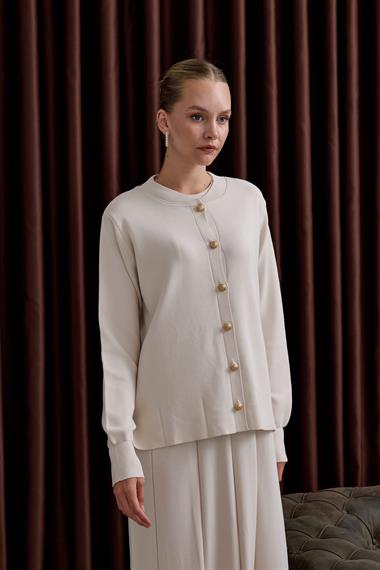 Elsa Düğmeli İçlik Elbiseli Triko Takım TAŞ