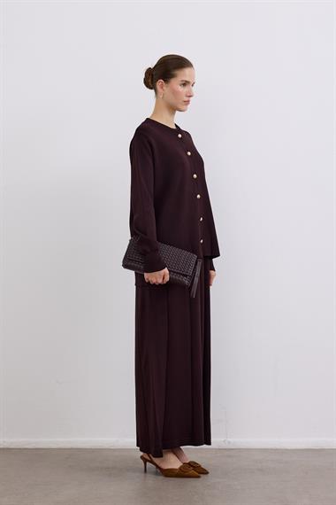 Elsa Düğmeli İçlik Elbiseli Triko Takım KAHVERENGİ