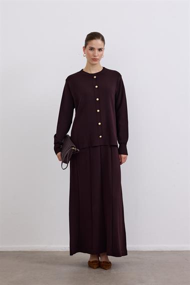 Elsa Düğmeli İçlik Elbiseli Triko Takım KAHVERENGİ