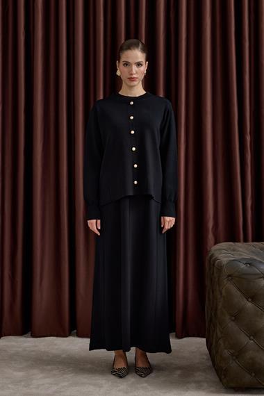 Elsa Düğmeli İçlik Elbiseli Triko Takım SİYAH