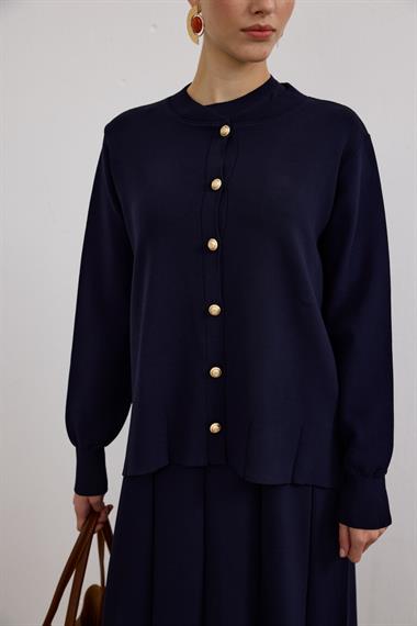 Elsa Düğmeli İçlik Elbiseli Triko Takım LACİVERT