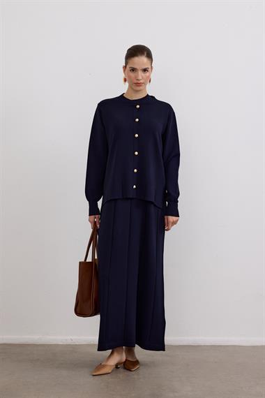 Elsa Düğmeli İçlik Elbiseli Triko Takım LACİVERT