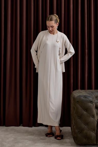 Elsa Düğmeli İçlik Elbiseli Triko Takım TAŞ