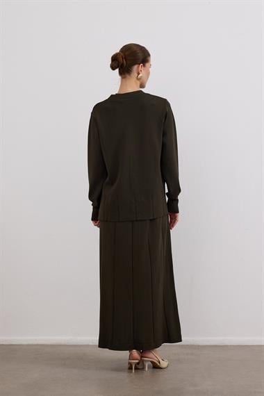 Elsa Düğmeli İçlik Elbiseli Triko Takım HAKİ