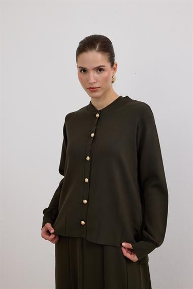 Elsa Düğmeli İçlik Elbiseli Triko Takım HAKİ