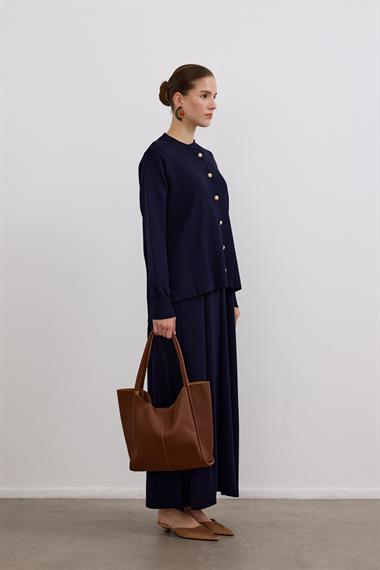 Elsa Düğmeli İçlik Elbiseli Triko Takım LACİVERT