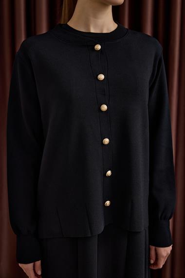 Elsa Düğmeli İçlik Elbiseli Triko Takım SİYAH