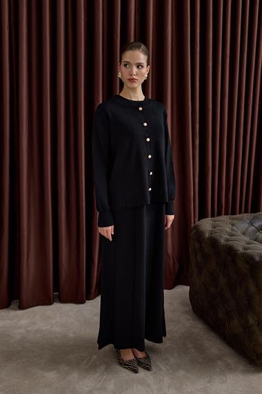 Elsa Düğmeli İçlik Elbiseli Triko Takım SİYAH