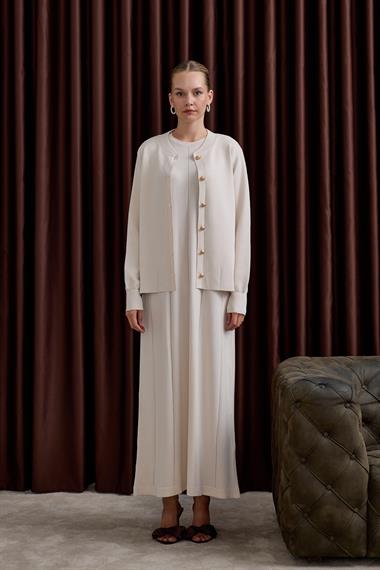 Elsa Düğmeli İçlik Elbiseli Triko Takım TAŞ