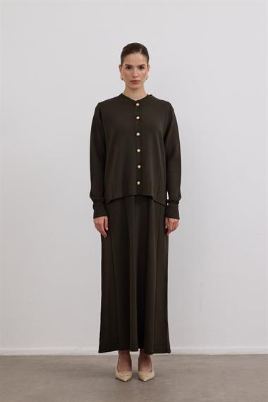 Elsa Düğmeli İçlik Elbiseli Triko Takım HAKİ