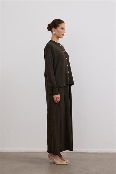 Elsa Düğmeli İçlik Elbiseli Triko Takım HAKİ