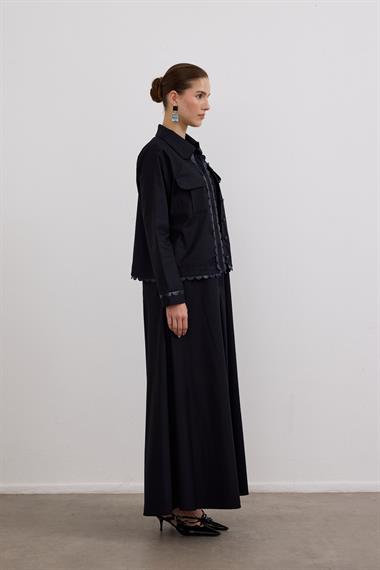 Emilia Deri Detaylı İçlik Elbiseli Takım LACİVERT