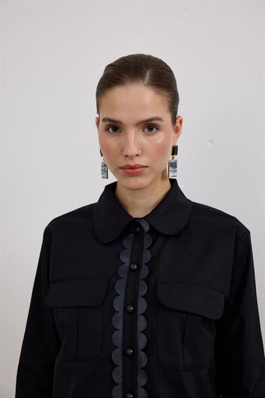 Emilia Deri Detaylı İçlik Elbiseli Takım LACİVERT