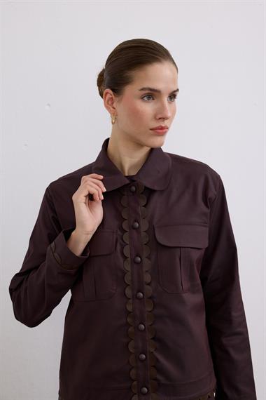 Emilia Deri Detaylı İçlik Elbiseli Takım KAHVERENGİ