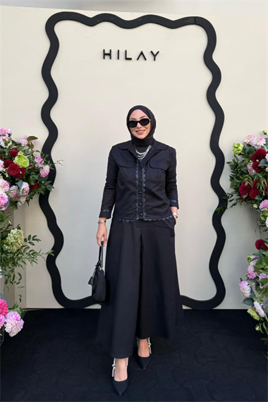 Emilia Deri Detaylı İçlik Elbiseli Takım LACİVERT