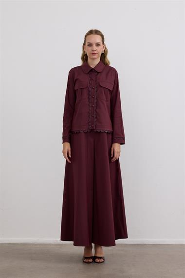 Emilia Deri Detaylı İçlik Elbiseli Takım MÜRDÜM