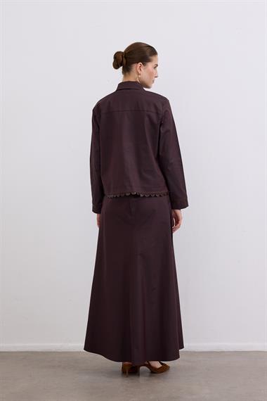 Emilia Deri Detaylı İçlik Elbiseli Takım KAHVERENGİ