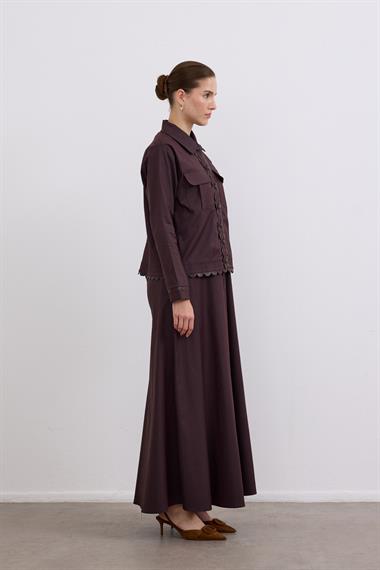 Emilia Deri Detaylı İçlik Elbiseli Takım KAHVERENGİ