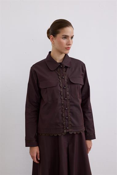 Emilia Deri Detaylı İçlik Elbiseli Takım KAHVERENGİ