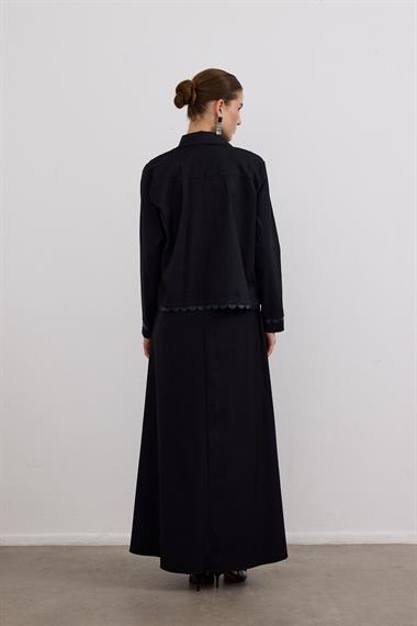 Emilia Deri Detaylı İçlik Elbiseli Takım LACİVERT