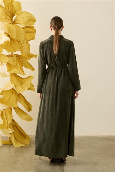 Emosh Britli Düğmeli Kemerli Elbise HAKİ