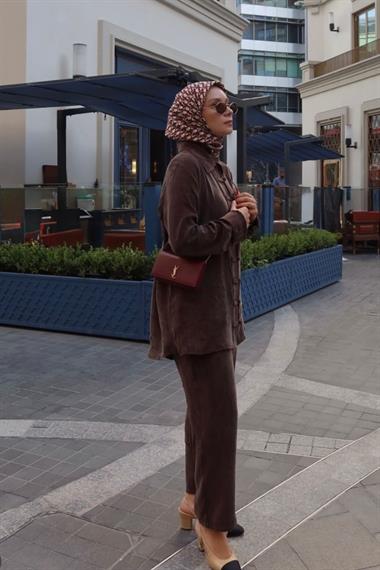 Emosh Britli Düğmeli Pantolonlu Takım KAHVERENGİ