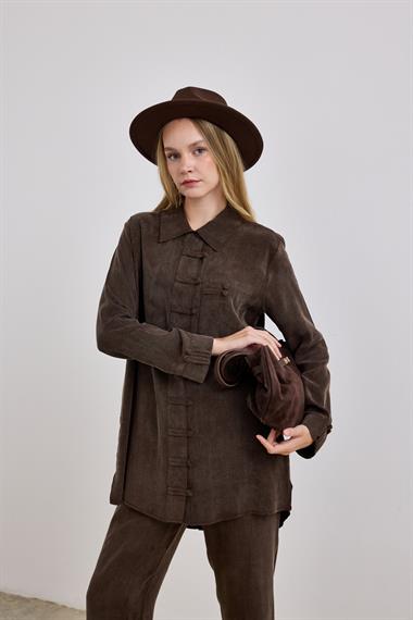 Emosh Britli Düğmeli Pantolonlu Takım KAHVERENGİ