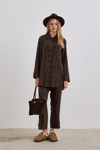 Emosh Britli Düğmeli Pantolonlu Takım KAHVERENGİ