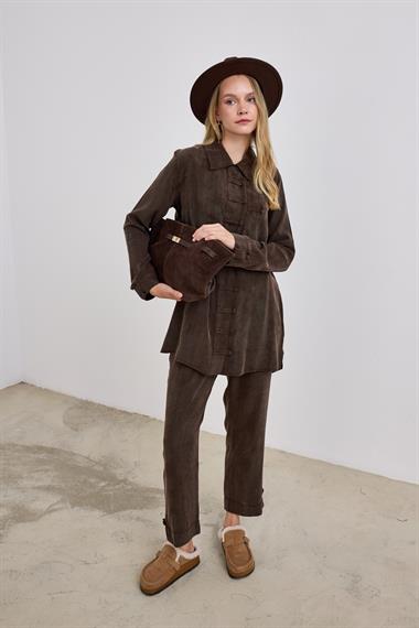 Emosh Britli Düğmeli Pantolonlu Takım KAHVERENGİ