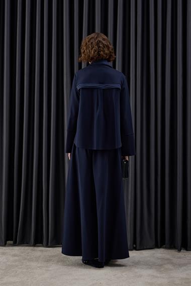 Esila Düğmeli Süet Garnili Etekli Takım LACİVERT