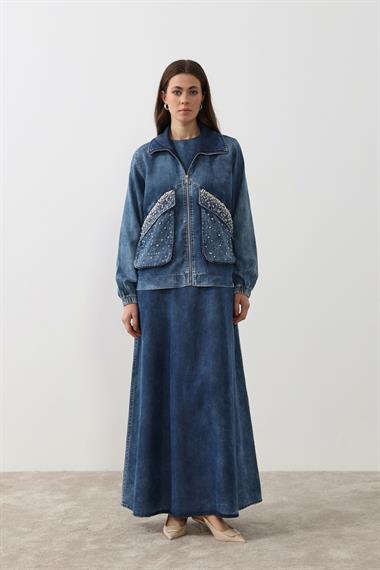 Felicia Taşlı İçlik Elbiseli Takım AÇIK MAVİ