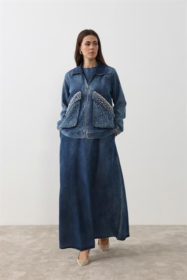 Felicia Taşlı İçlik Elbiseli Takım AÇIK MAVİ