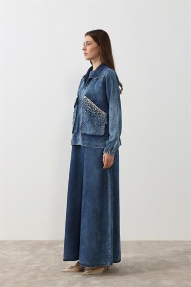 Felicia Taşlı İçlik Elbiseli Takım AÇIK MAVİ