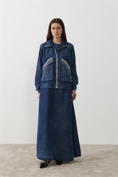 Felicia Taşlı İçlik Elbiseli Takım LACİVERT