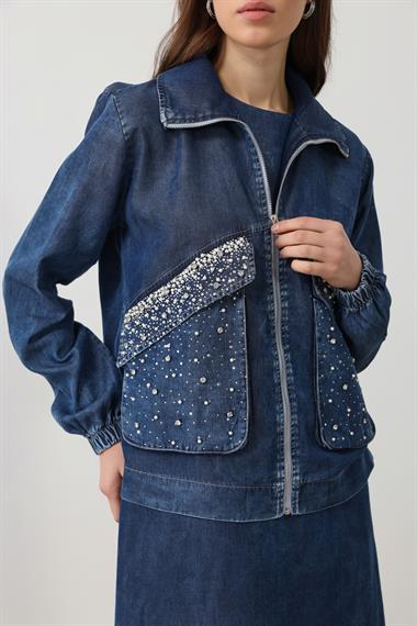 Felicia Taşlı İçlik Elbiseli Takım LACİVERT