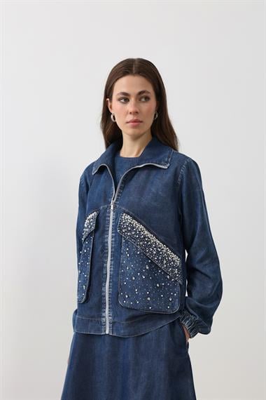 Felicia Taşlı İçlik Elbiseli Takım LACİVERT