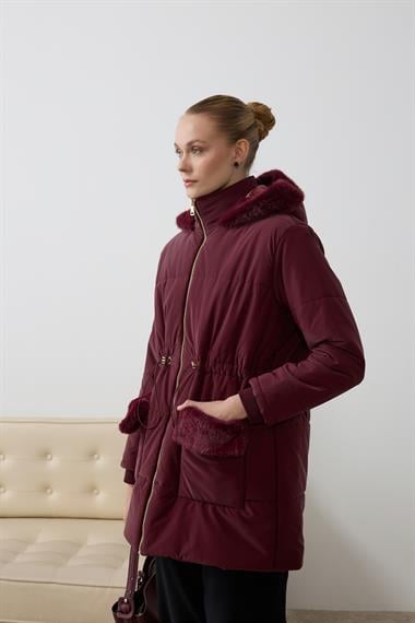 Flora Fermuarlı Kürk Detaylı Şişme Mont MÜRDÜM