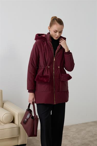 Flora Fermuarlı Kürk Detaylı Şişme Mont MÜRDÜM