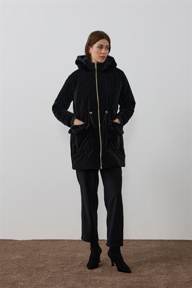 Flora Fermuarlı Kürk Detaylı Şişme Mont SİYAH