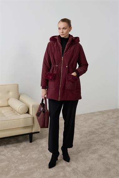 Flora Fermuarlı Kürk Detaylı Şişme Mont MÜRDÜM