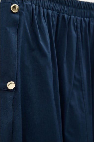 Gabardin Gold Düğmeli Pamuklu Çan Etek LACİVERT
