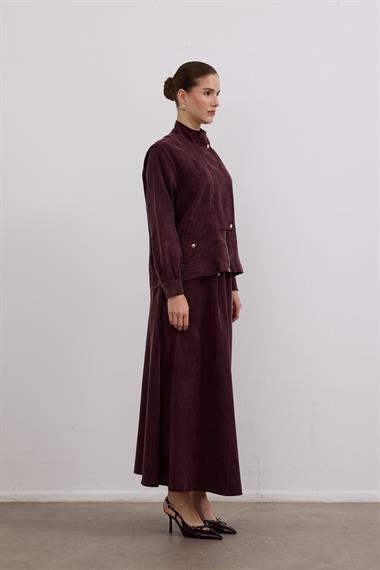 Gale Fermuarlı Geniş Patlı Etekli Takım MÜRDÜM