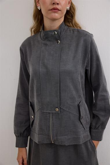 Gale Fermuarlı Geniş Patlı Etekli Takım GRİ