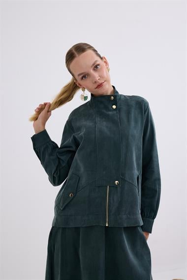 Gale Fermuarlı Geniş Patlı Etekli Takım ZÜMRÜT