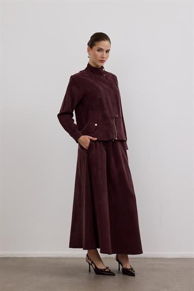 Gale Fermuarlı Geniş Patlı Etekli Takım MÜRDÜM