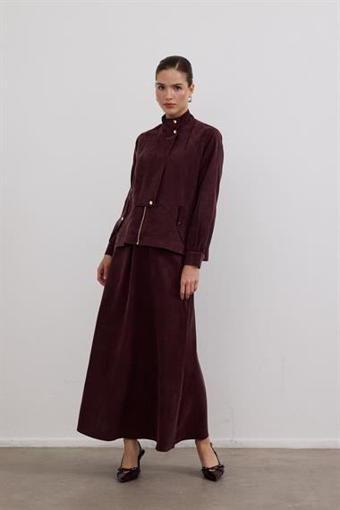 Gale Fermuarlı Geniş Patlı Etekli Takım MÜRDÜM