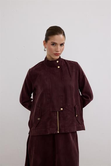 Gale Fermuarlı Geniş Patlı Etekli Takım MÜRDÜM